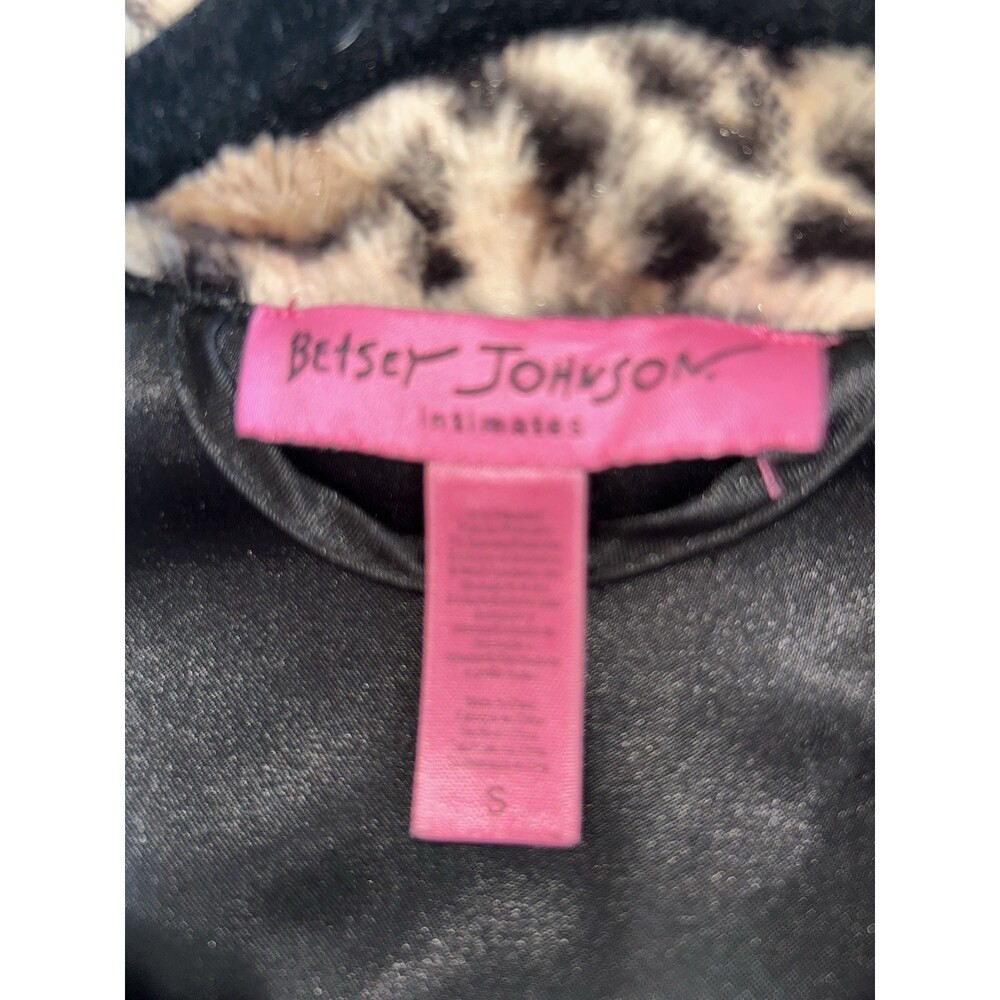 Betsy Johnson Robe Sz S Black W/ Leopard Print Collar & Cuffs. Cute Bow In Back - Picture 6 of 6